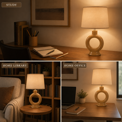 Aura & Hues Warm Peach Aesthetic Ceramic Table Lamp with Textured Shade for Cozy Living Spaces and Bedroom Nightstand Decor