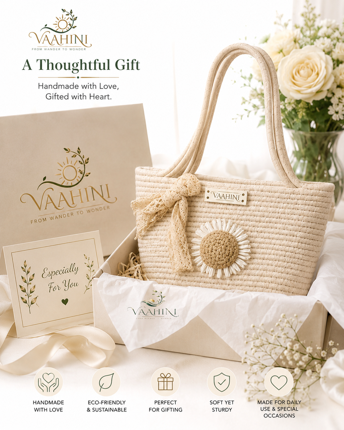 Vaahini Cotton Rope Daisy Handbag - Lifestyle Shots