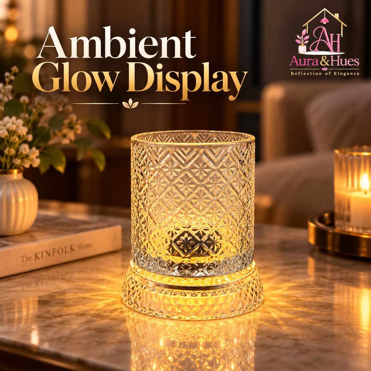 Aura & Hues Luxury Twist Whiskey Glass with Embossed Stars Pattern Single Cocktail and Rocks Tumbler for Home Bar and Gifting