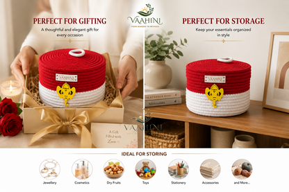 Vaahini Cotton Rope Dual Colored Ganpati Baskets with Lid for Temples