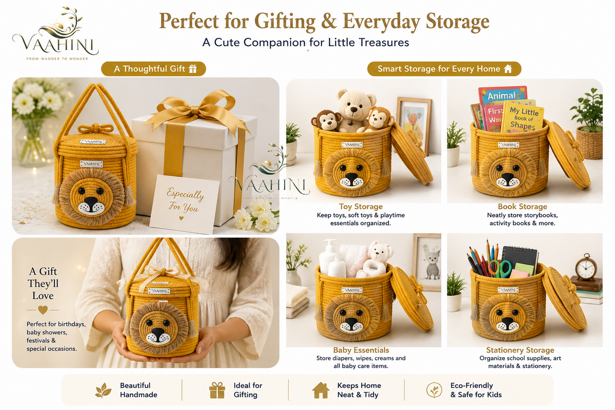 Vaahini Lion Cotton Rope Basket - Storage Uses