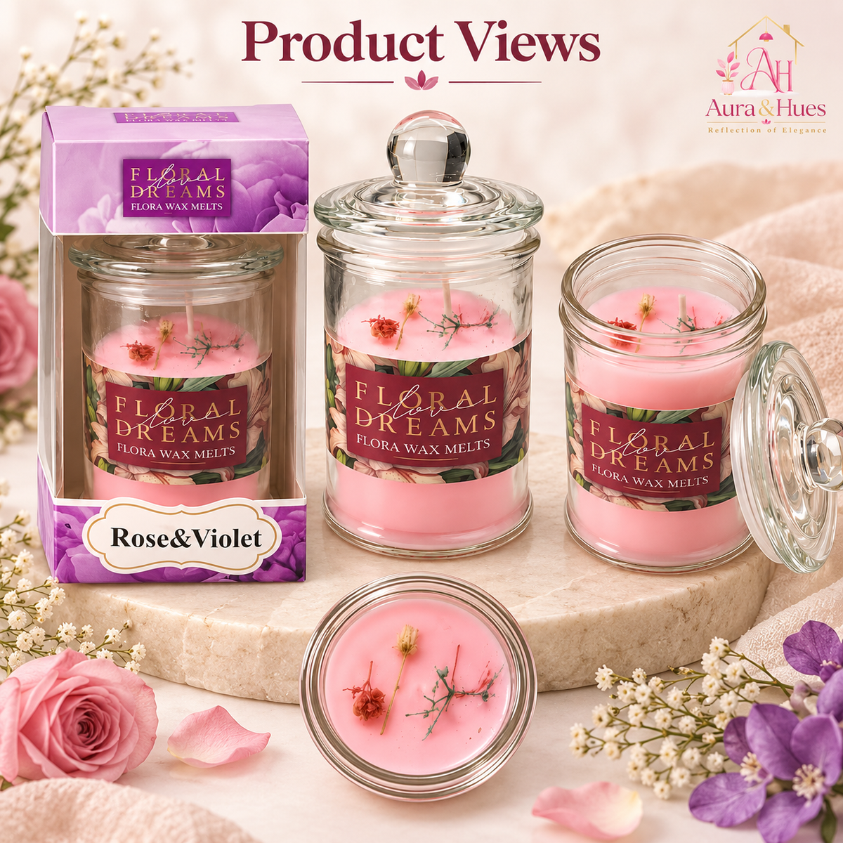 Candles Rose & Violet in Jar 2 pcs set