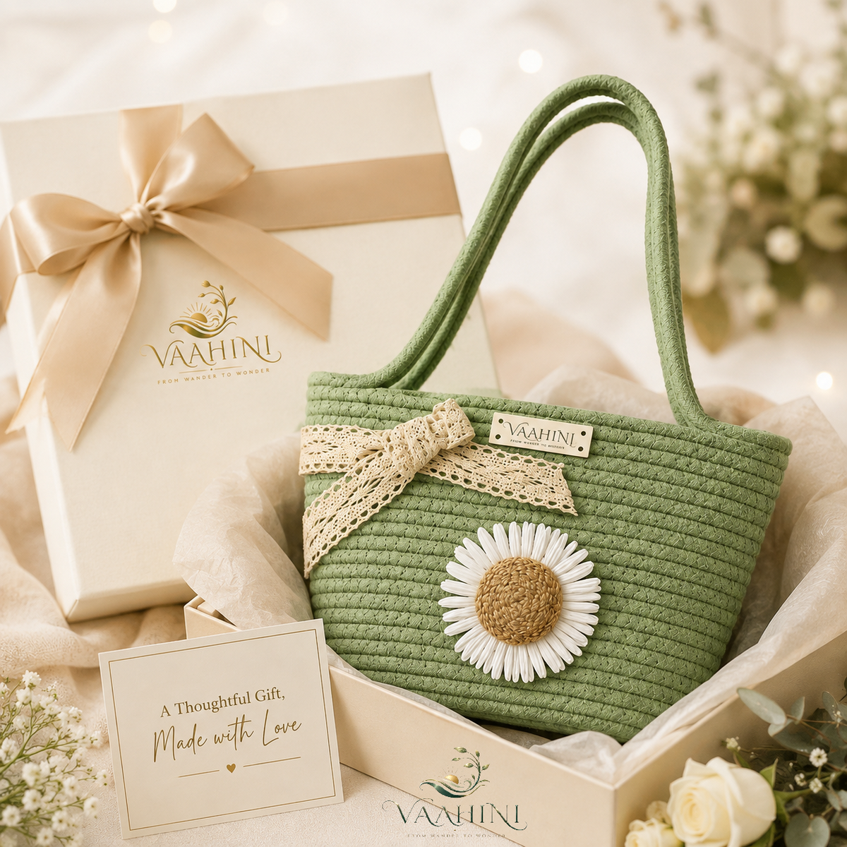 Vaahini Cotton Rope Daisy Handbag - Clean product shot
