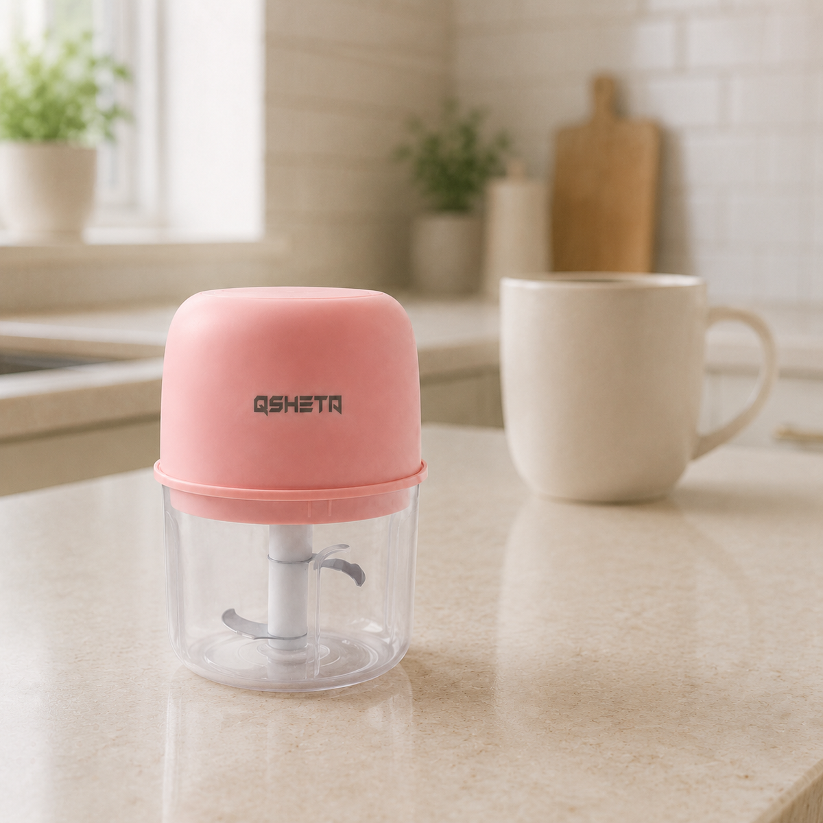 Aura & Hues BlushChop Mini Compact Electric Food Chopper and Garlic Mixer Portable Wireless Kitchen Processor for Quick Meal Prep