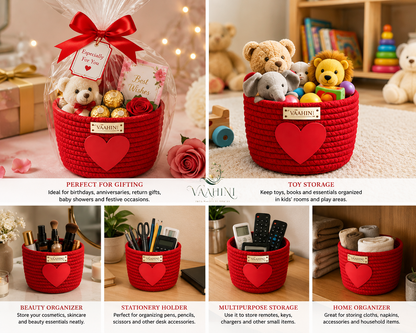 Vaahini Cotton Rope Gift Basket with Heart - Side View