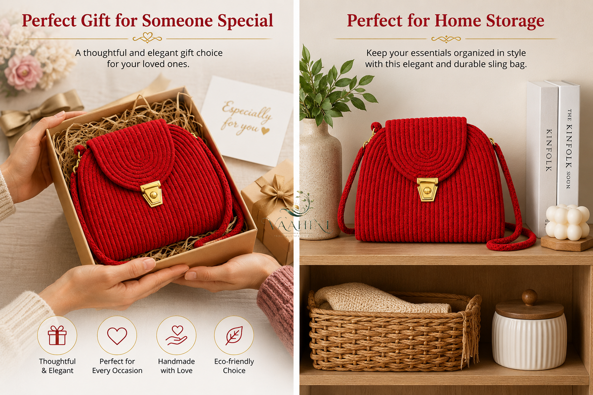 Vaahini Red Cotton Rope Sling Bag - Lifestyle Occasions