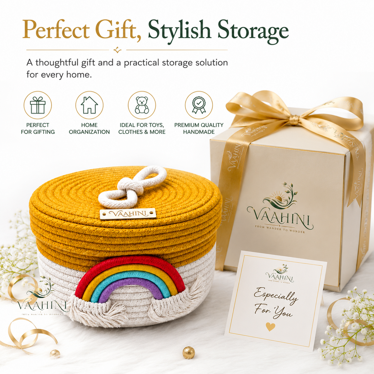 Vaahini Rainbow Cotton Rope Basket – gifting for kids