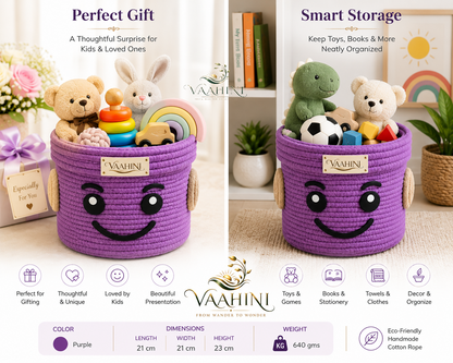 Vaahini Cotton Rope Smiley Basket - Lavender side view