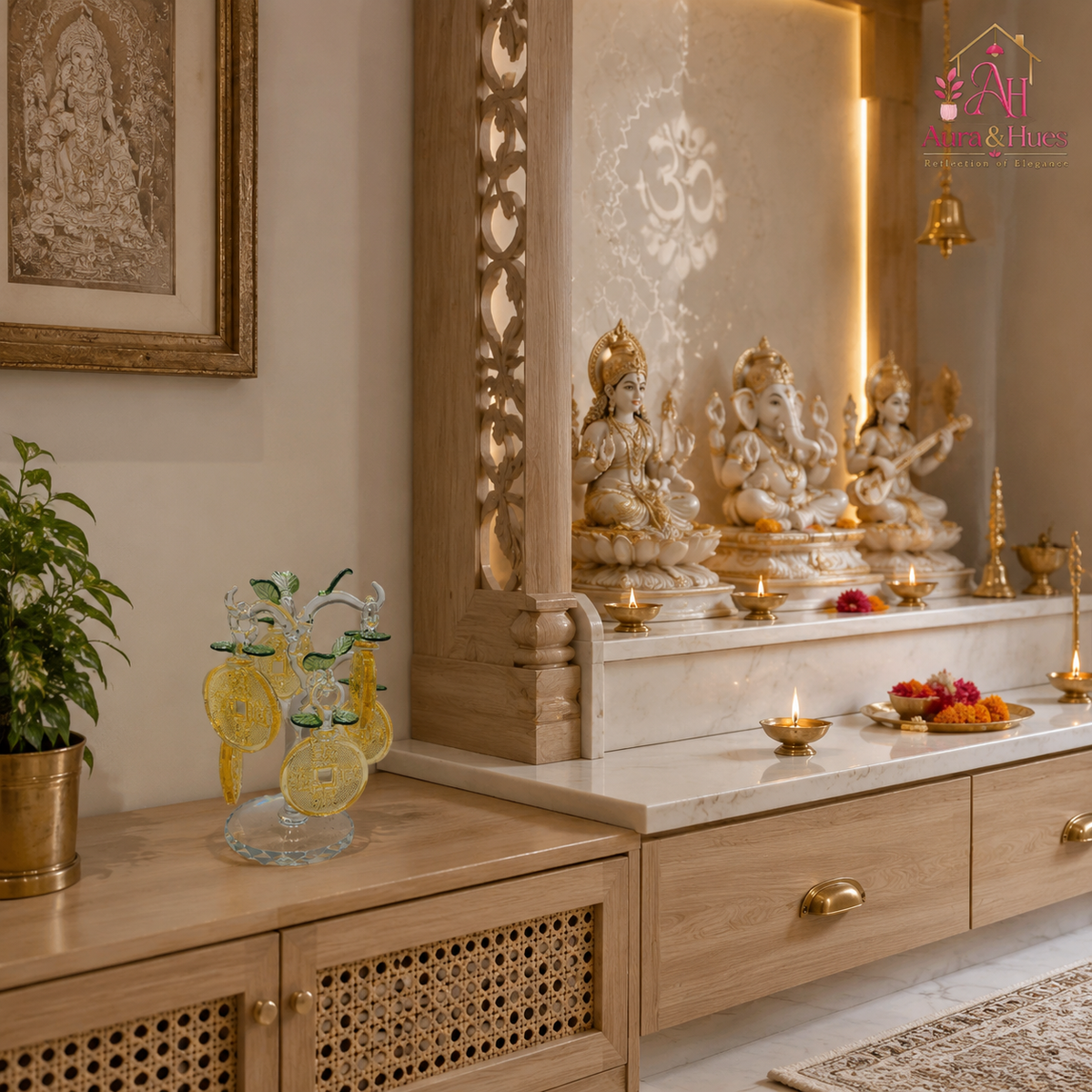 Aura & Hues Crystal Fortune Money Tree Handcrafted Golden Prosperity Coin Sculpture for Feng Shui Vastu Wealth Decor & Festive Office Gifting