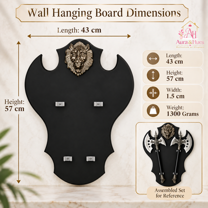 Axe Set of 2 with Lion Face Wall Hanging Board