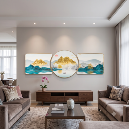 Aura & Hues Modern Abstract Mountain Landscape Crystal Wall Painting - 46x15 Inches