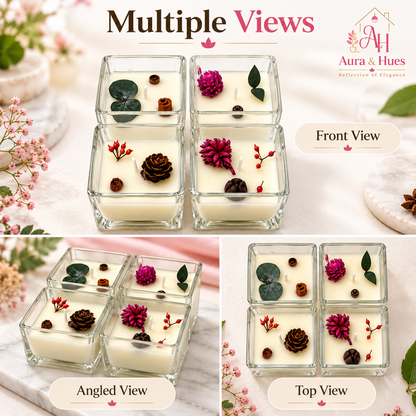 Candles Square Shaped in Glass 4 Pcs. Set