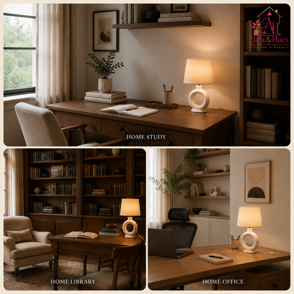 Aura & Hues Elegant Modern White Ceramic Table Lamp with Fabric Drum Shade for Living Room and Bedside Nightstand Decor