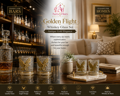 Aura & Hues Majestic Antique Brass Eagle Wine Glasses, Set of 2