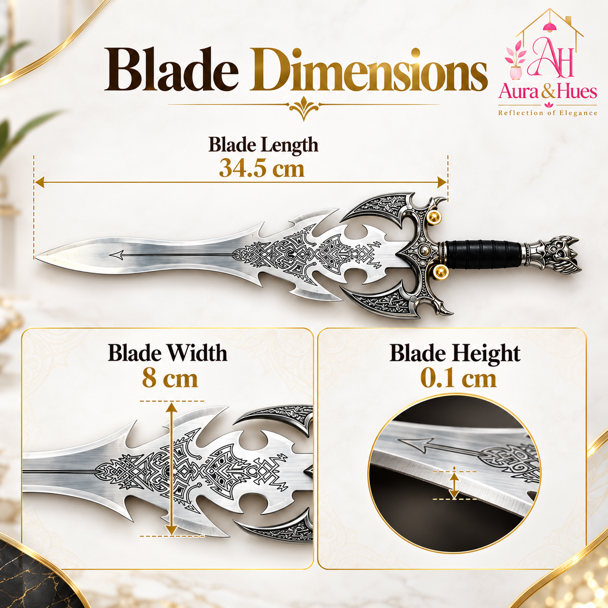 Swords - Fantasy Silver Head Sword with Wall Hanging Board