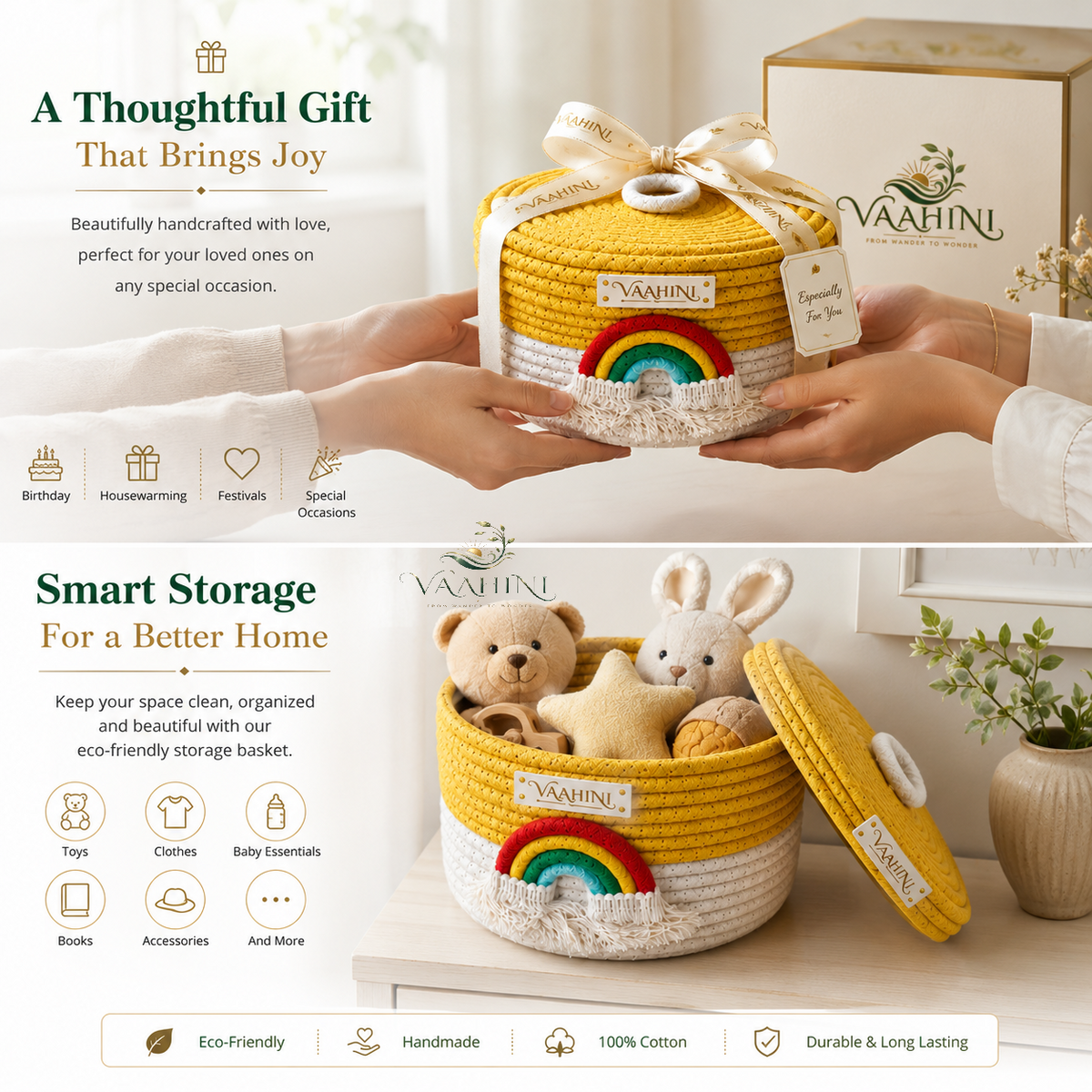 Vaahini Rainbow Cotton Rope Basket - Perfect gift for little smiles