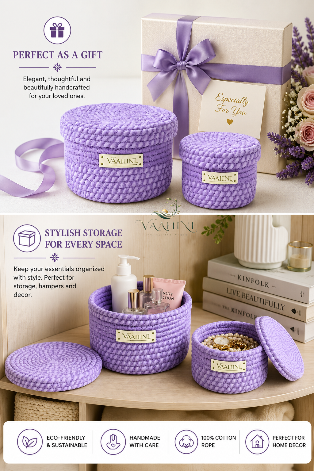 Vaahini Cotton Rope Basket Combo - Gift for Kids