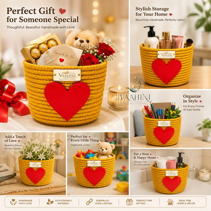Vaahini Cotton Rope Gift Basket with Heart - Close Up