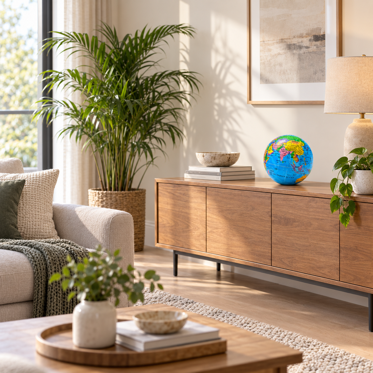 Aura & Hues 6-Inch Revolving World Globe with Sturdy Stand - Blue & Gold Desktop Antique Decor