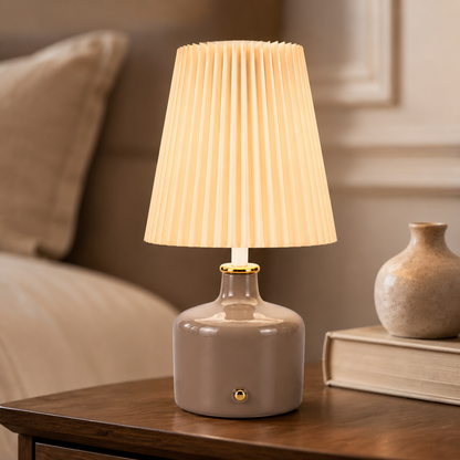 Aura & Hues Lumora Pleat Table Lamp Elegant Sculptural Ceramic Accent Lighting with Cream Pleated Shade for Bedside and Living Decor