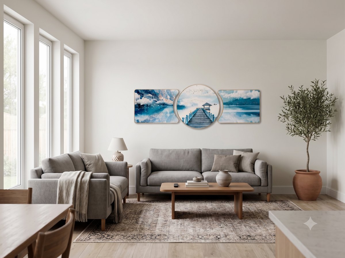 Aura & Hues China Blue & Gold Contemporary Abstract Crystal Wall Art - 46x15 Inches