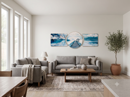 Aura & Hues China Blue & Gold Contemporary Abstract Crystal Wall Art - 46x15 Inches