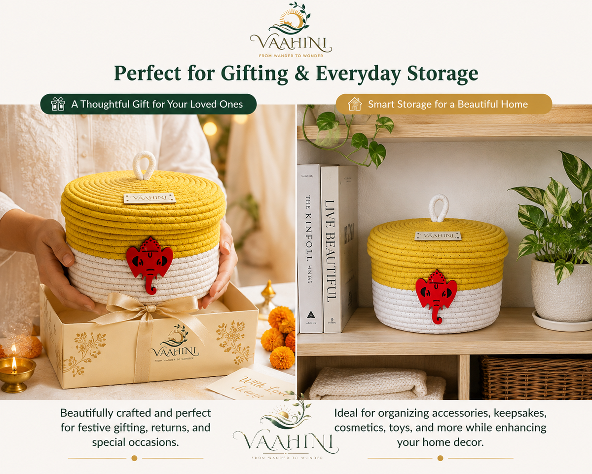Vaahini Ganpati Cotton Rope Basket - Side View