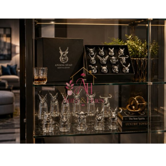 Luxury Animal Head Shot Glass Set with Black Gift Box, Premium  Golden Finish Barware