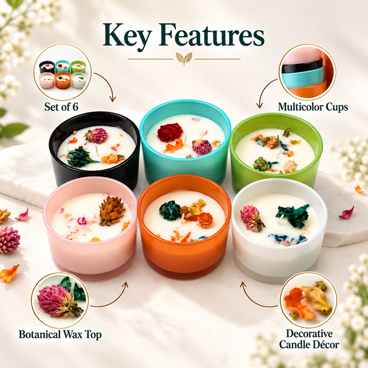 Candles in Plastic Cups 6 Pcs. Set
