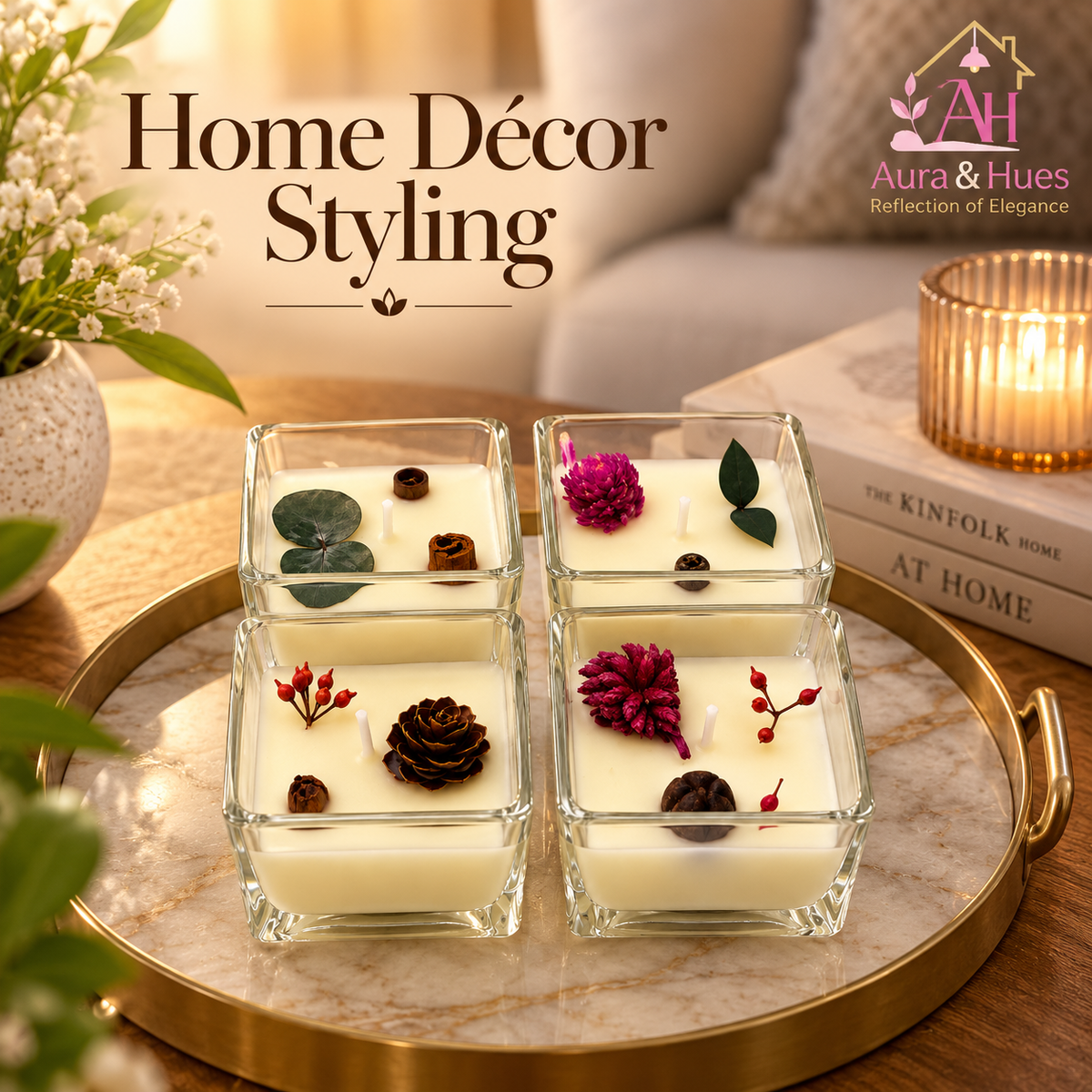 Candles Square Shaped in Glass 4 Pcs. Set