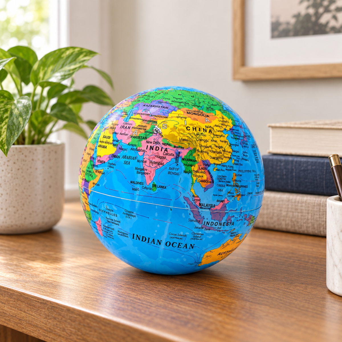 Aura & Hues 6-Inch Revolving World Globe with Sturdy Stand - Blue & Gold Desktop Antique Decor