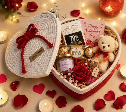 Vaahini Cotton Rope Heart Shaped Love Gift Basket with Lid