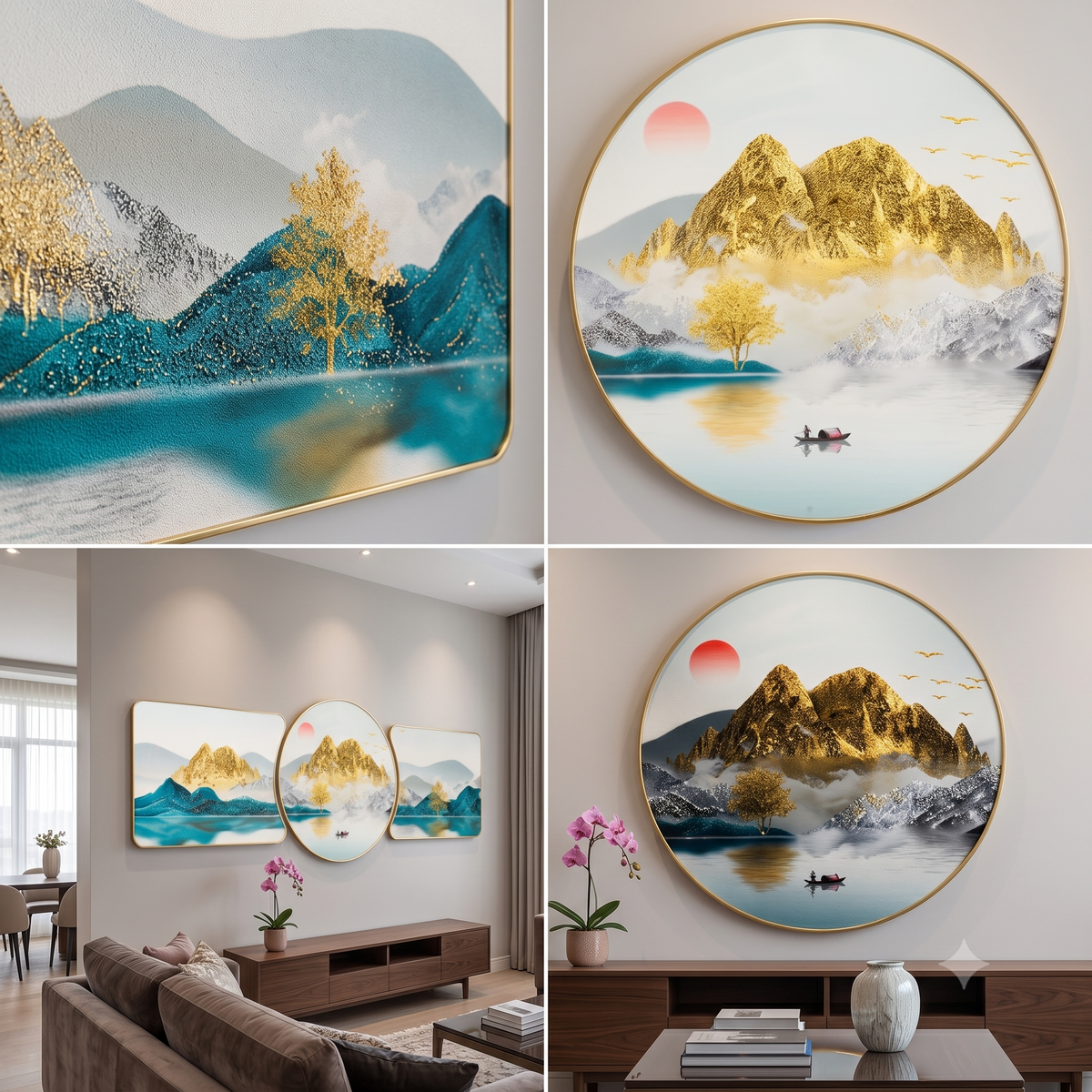 Aura & Hues Modern Abstract Mountain Landscape Crystal Wall Painting - 46x15 Inches