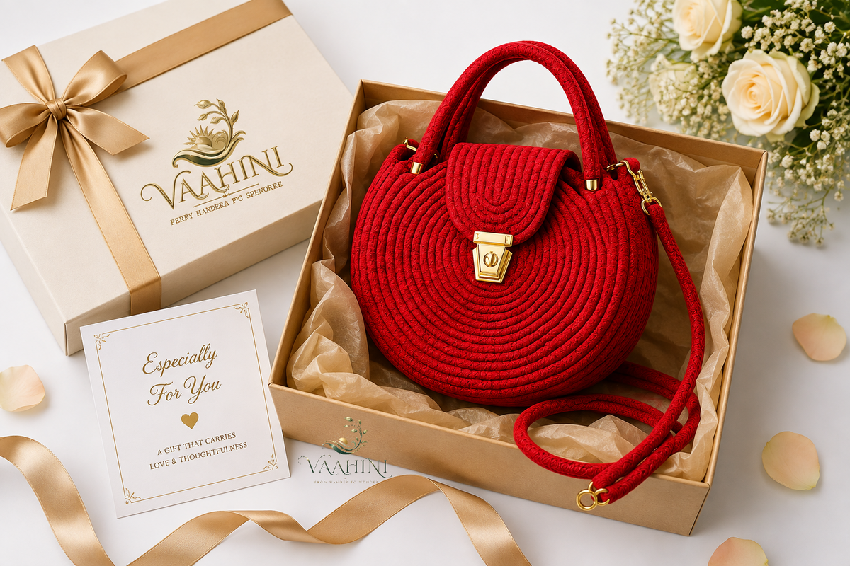 Vaahini Cotton Rope Round Sling Bag - Red - Lifestyle Occasions