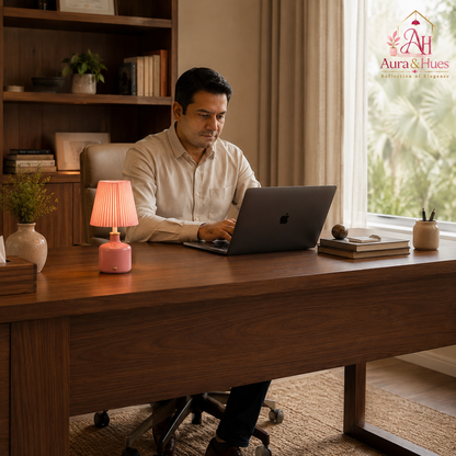 Aura & Hues Rosé Pleat Glow Ceramic Table Lamp Elegant Glossy Dusty Rose Accent Light with Blush Pleated Shade for Bedside & Vanity