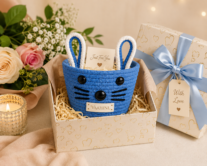 Vaahini Cotton Rope Cat Basket Blue - Gift Packaging
