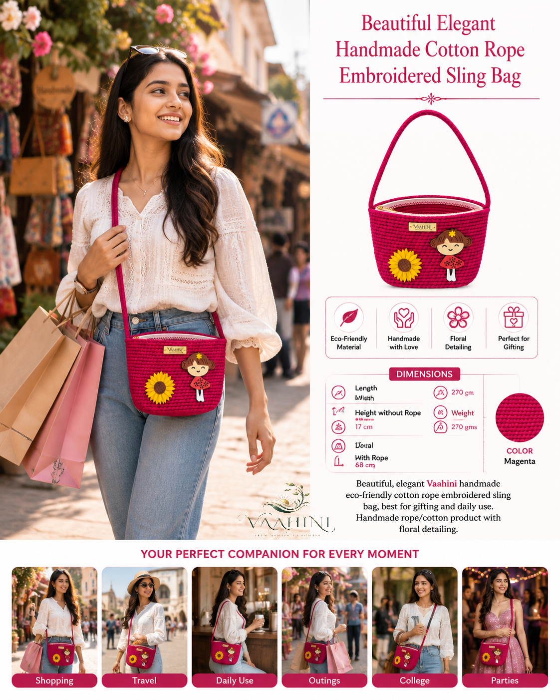 Vaahini Cotton Rope Doll Sling Bag - Lifestyle Shot