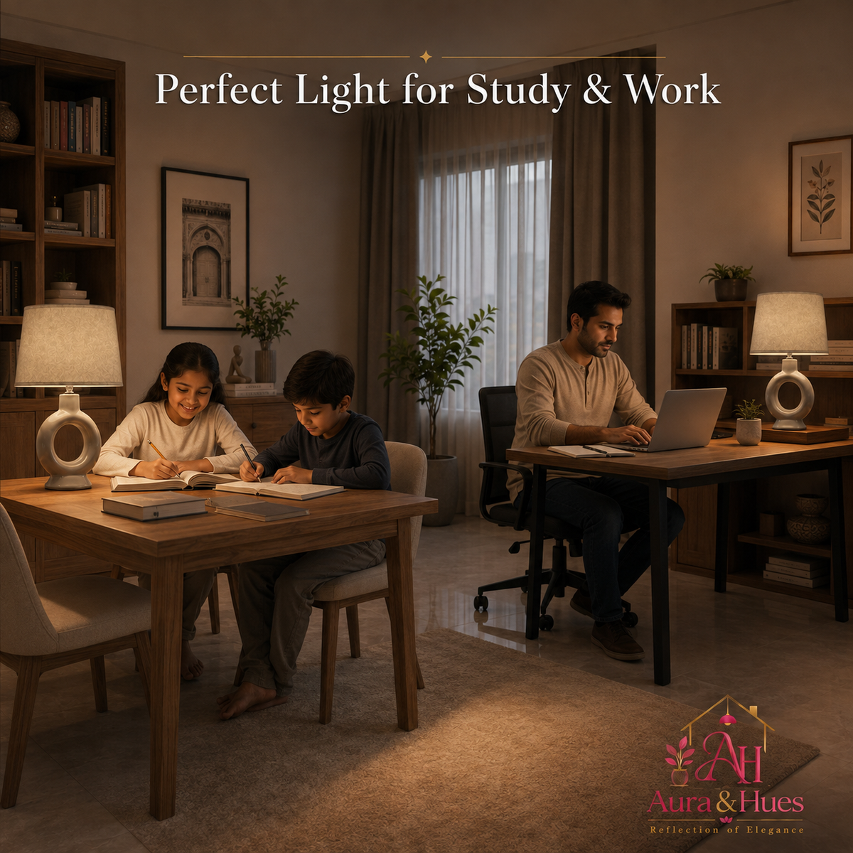 Aura & Hues Contemporary Sleek Grey Ceramic Table Lamp with Fabric Drum Shade for Home Office and Bedroom Accent Lighting