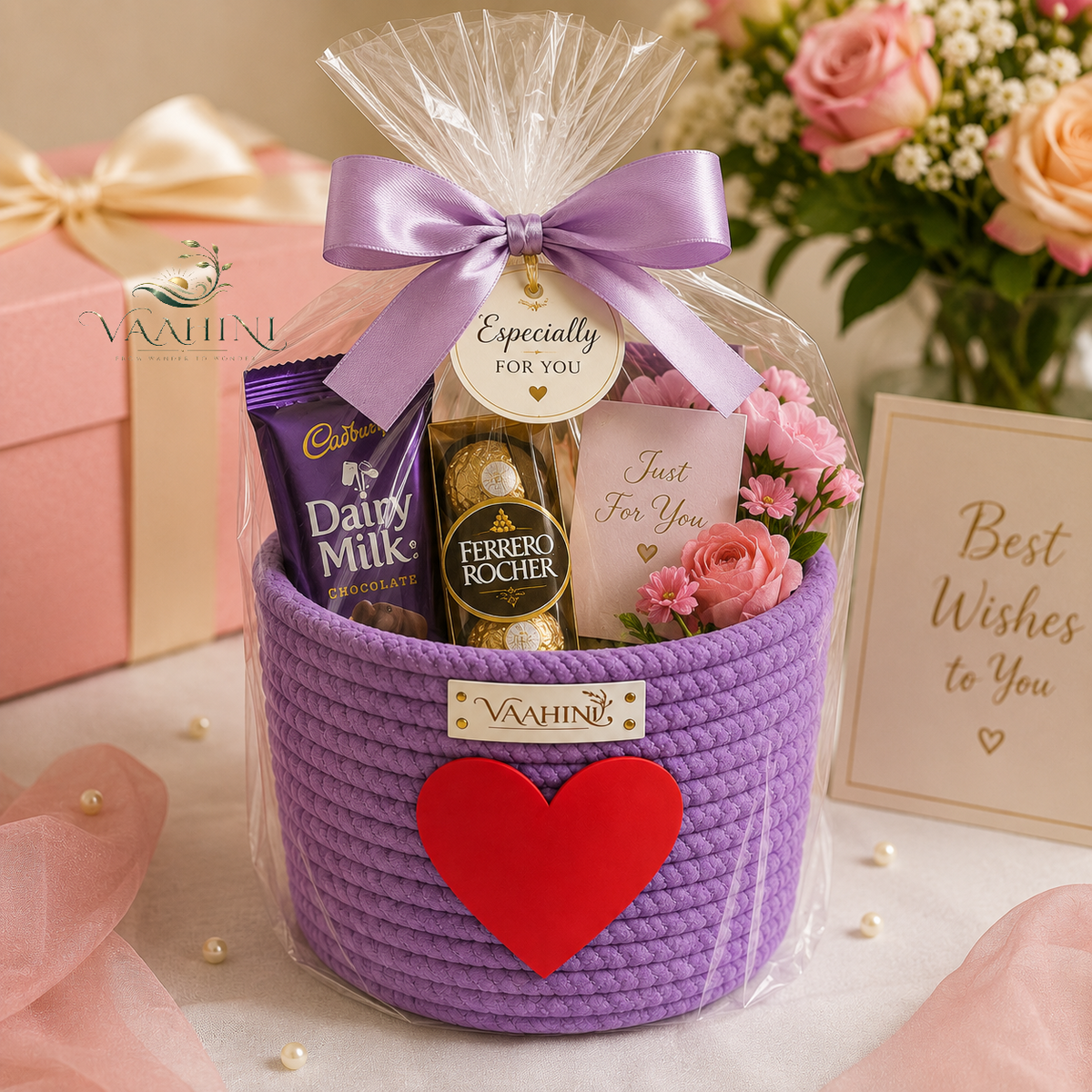 Vaahini purple cotton rope gift basket - clean product shot