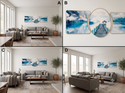 Aura & Hues China Blue & Gold Contemporary Abstract Crystal Wall Art - 46x15 Inches