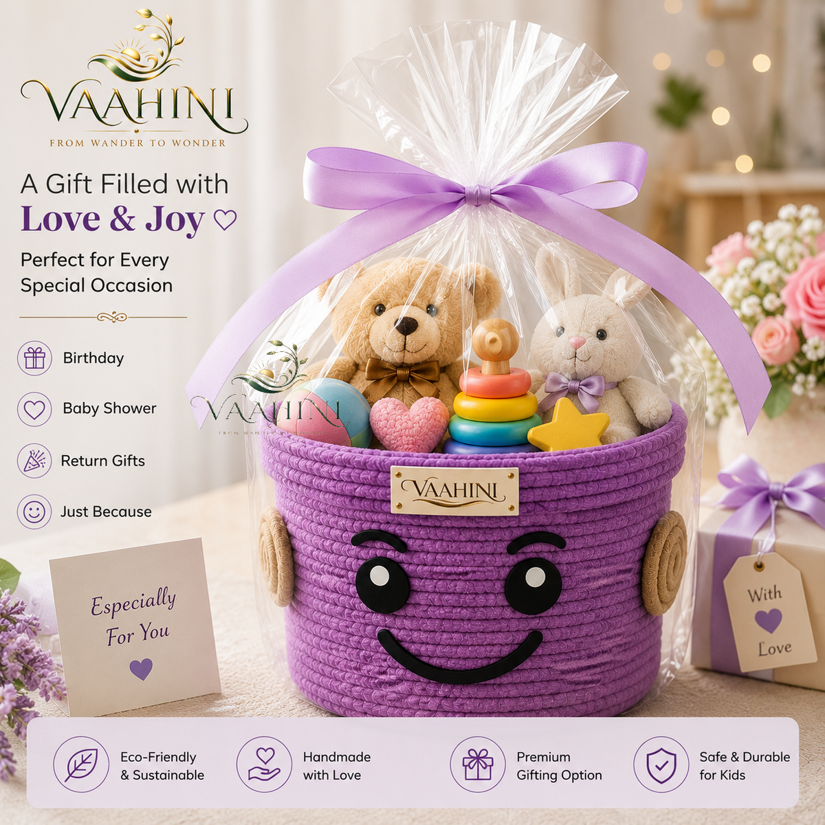 Vaahini Cotton Rope Smiley Basket - multiple angles and open view