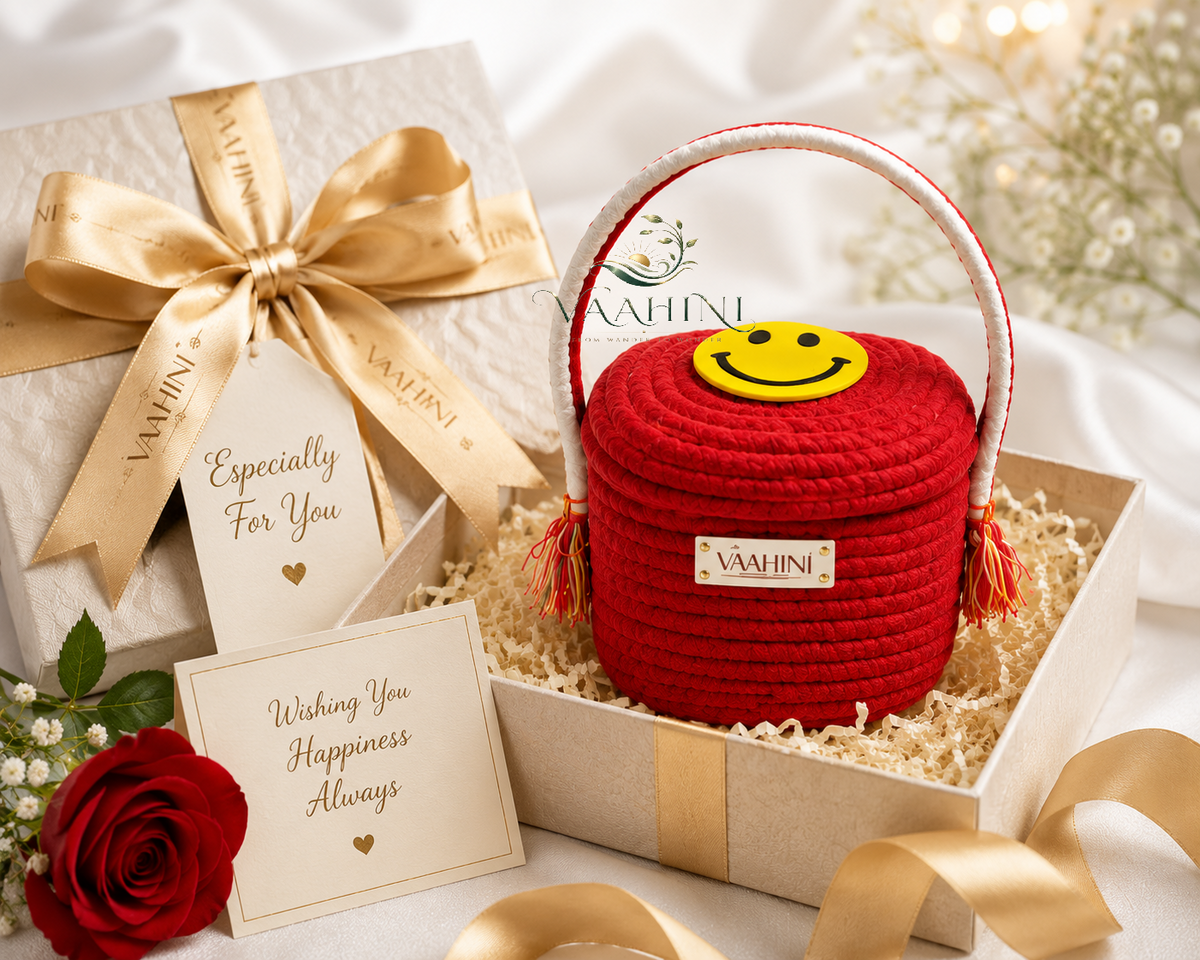Vaahini Cotton Rope Smiley Gift Basket - Side View