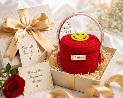 Vaahini Cotton Rope Smiley Gift Basket - Side View