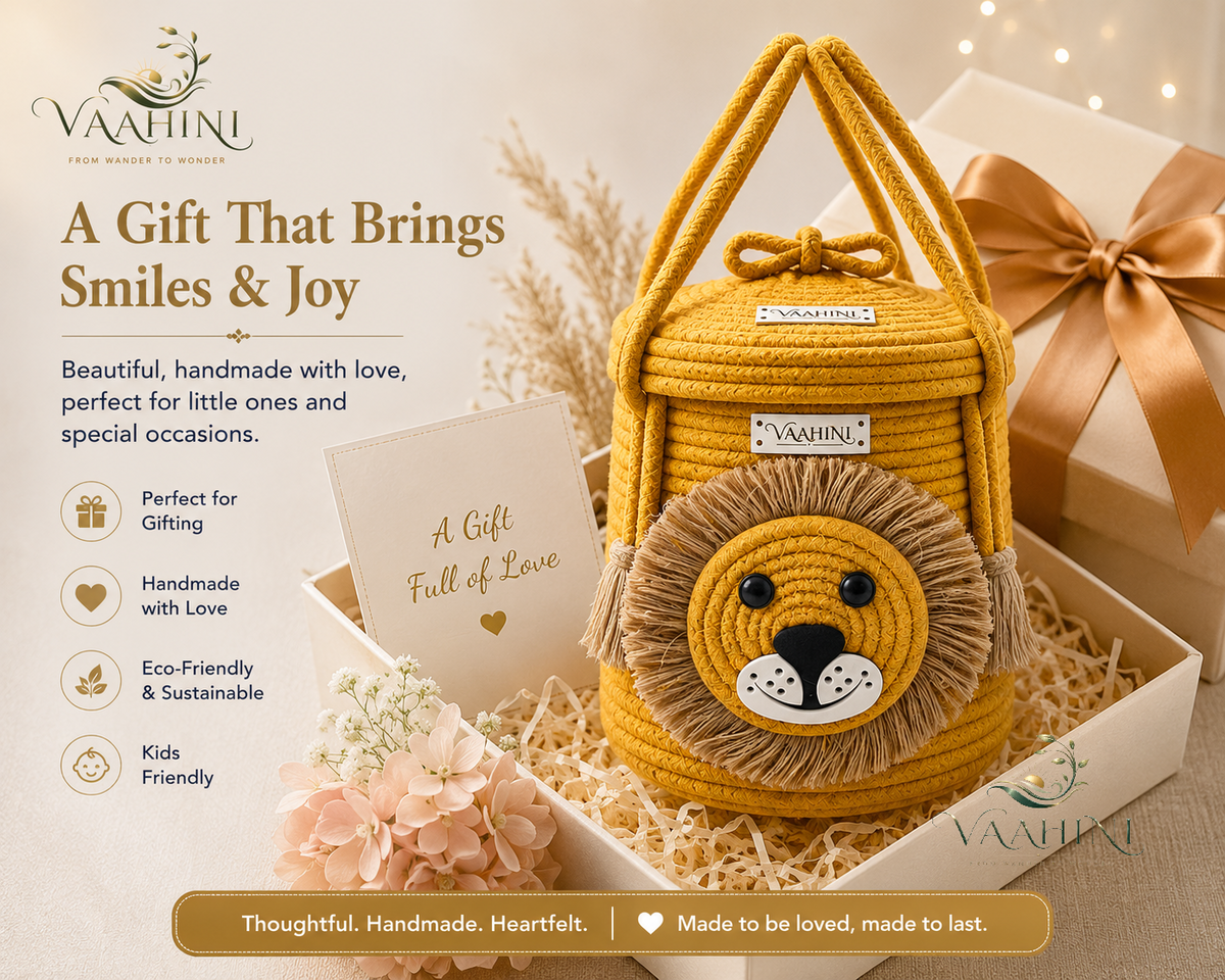 Vaahini Lion Cotton Rope Basket - Front View 1