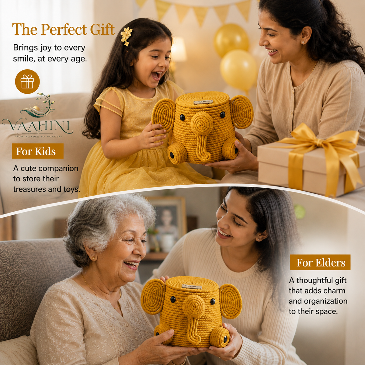 Vaahini Elephant Basket – Storage and Gift Use