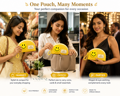Vaahini Cotton Rope Smiley Coin Pouch Yellow - Gift box packaging