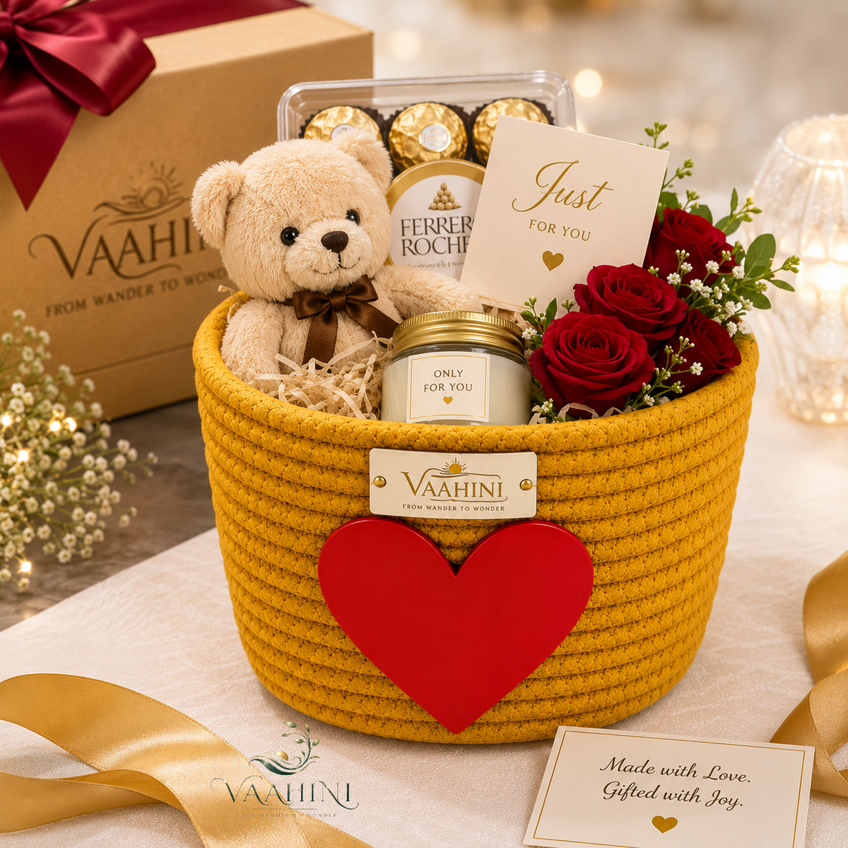 Vaahini Cotton Rope Gift Basket with Heart - Side View
