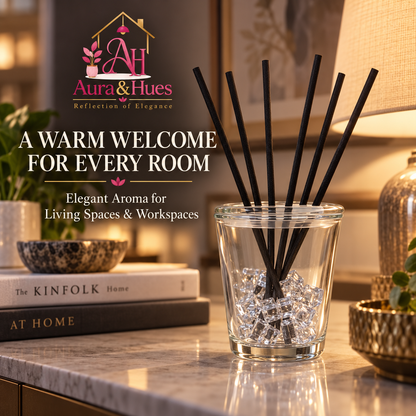 Aura & Hues Luxury Milk Coffee Aromatherapy Reed Diffuser Home Fragrance Gift Set with Natural Rattan Reeds and Black Glass Vessel (21.7 cm)
