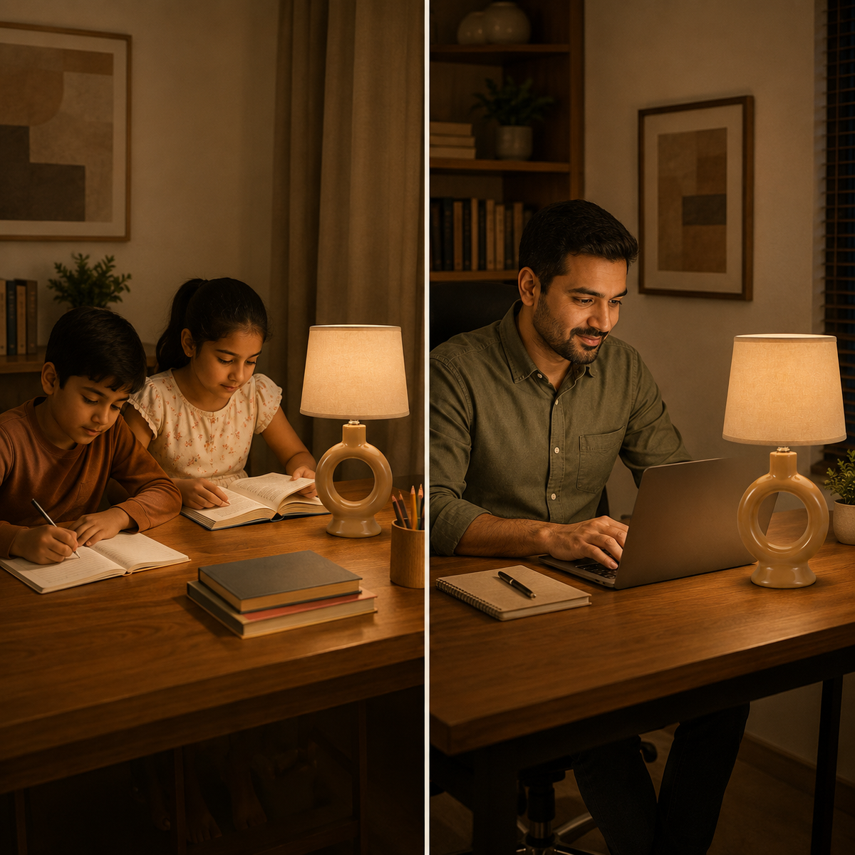 Aura & Hues Warm Peach Aesthetic Ceramic Table Lamp with Textured Shade for Cozy Living Spaces and Bedroom Nightstand Decor