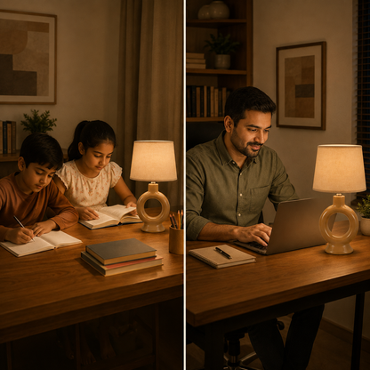 Aura & Hues Warm Peach Aesthetic Ceramic Table Lamp with Textured Shade for Cozy Living Spaces and Bedroom Nightstand Decor